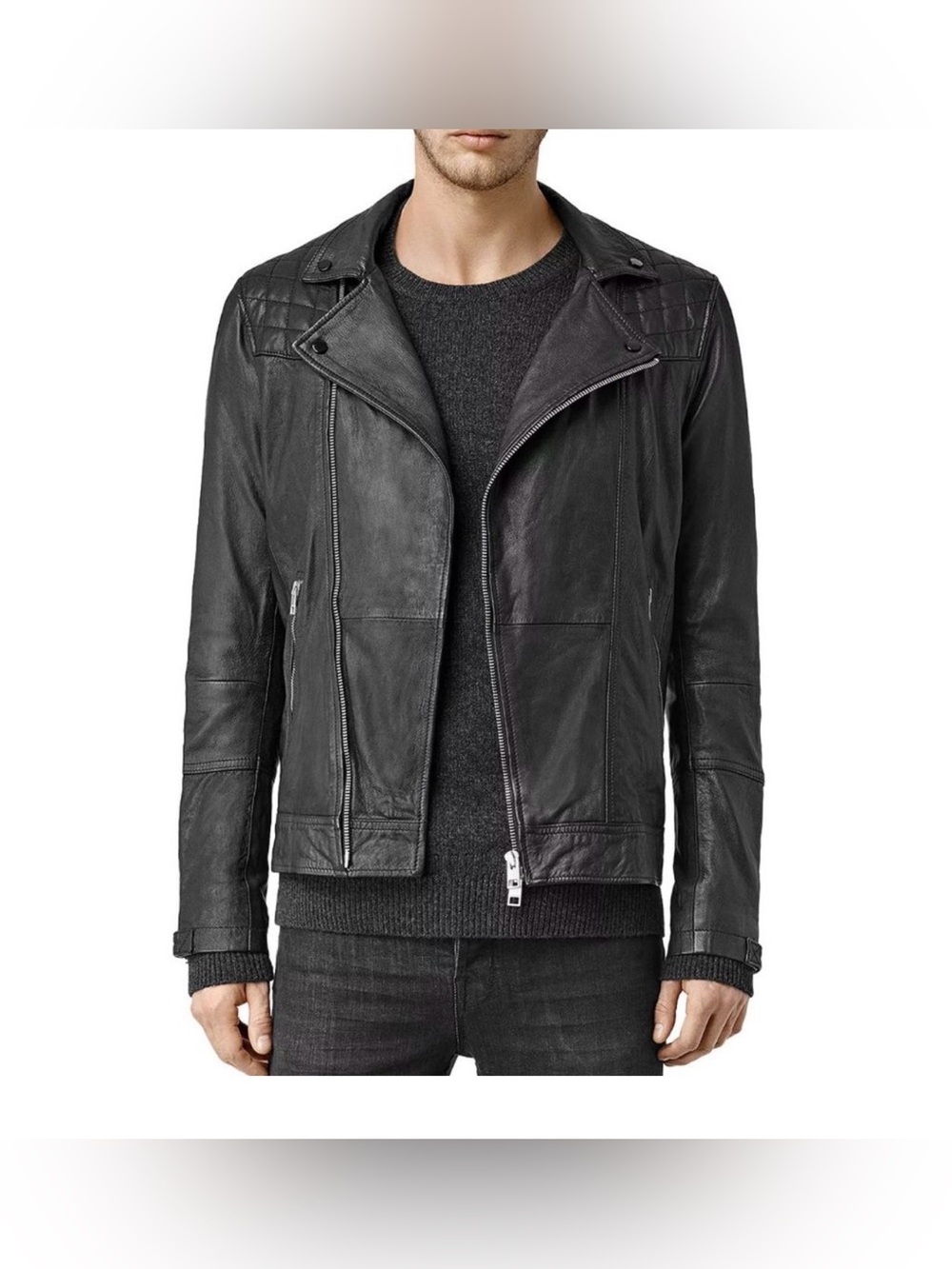 All Saints Kushiro Lamb Skin Leather Quilted Biker Moto Jacket Black XS